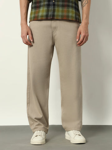 Beige Baggy Wide‑Leg Pants