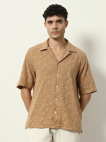 Terracotta Garden: Relaxed Fit Summer Shirt with Micro Floral Print