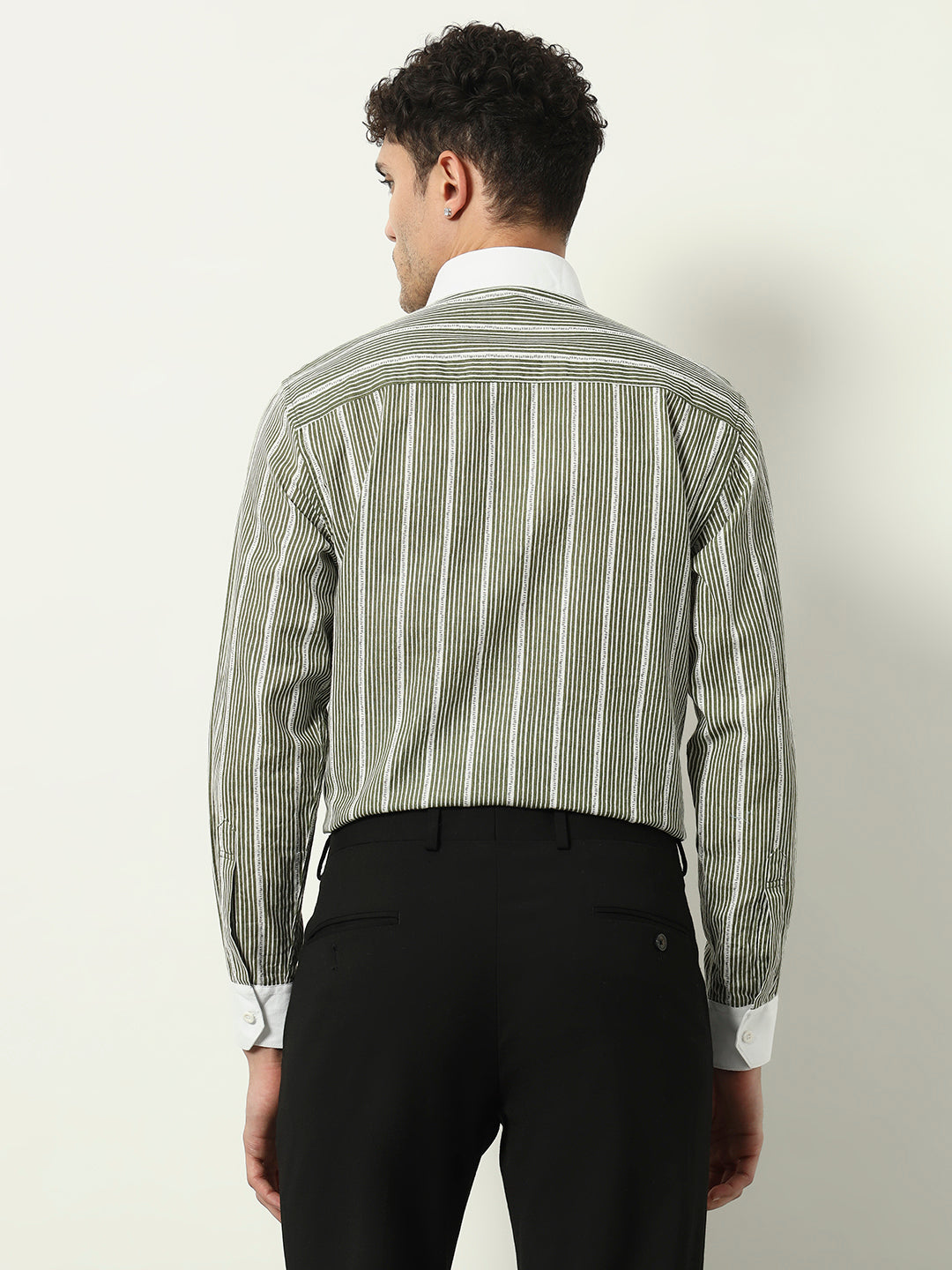 Striped Long Sleeve Shirt with White Collar & Cuffs