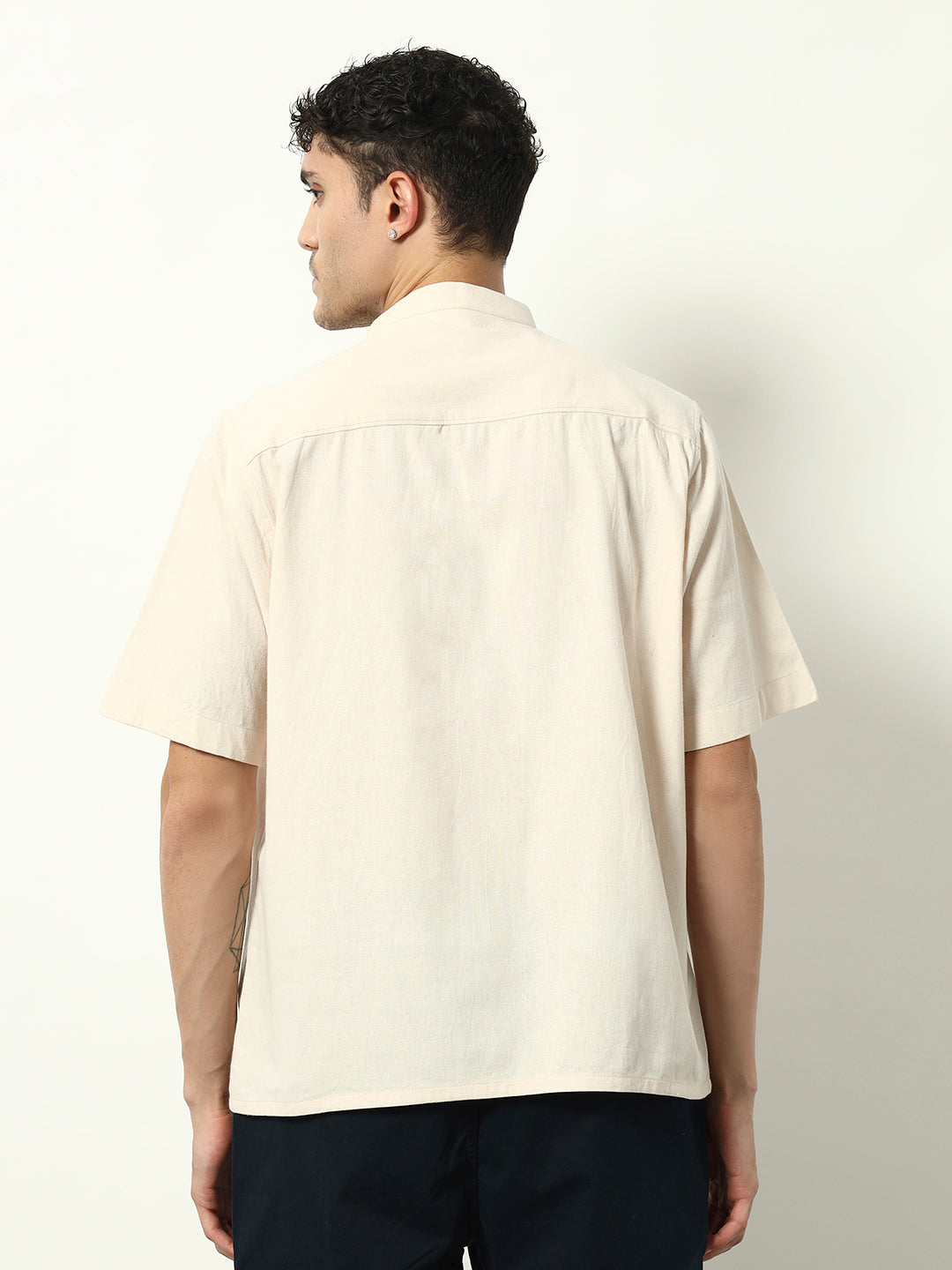 Sandshell Luxe: Elevated Mandarin Collar Shirt