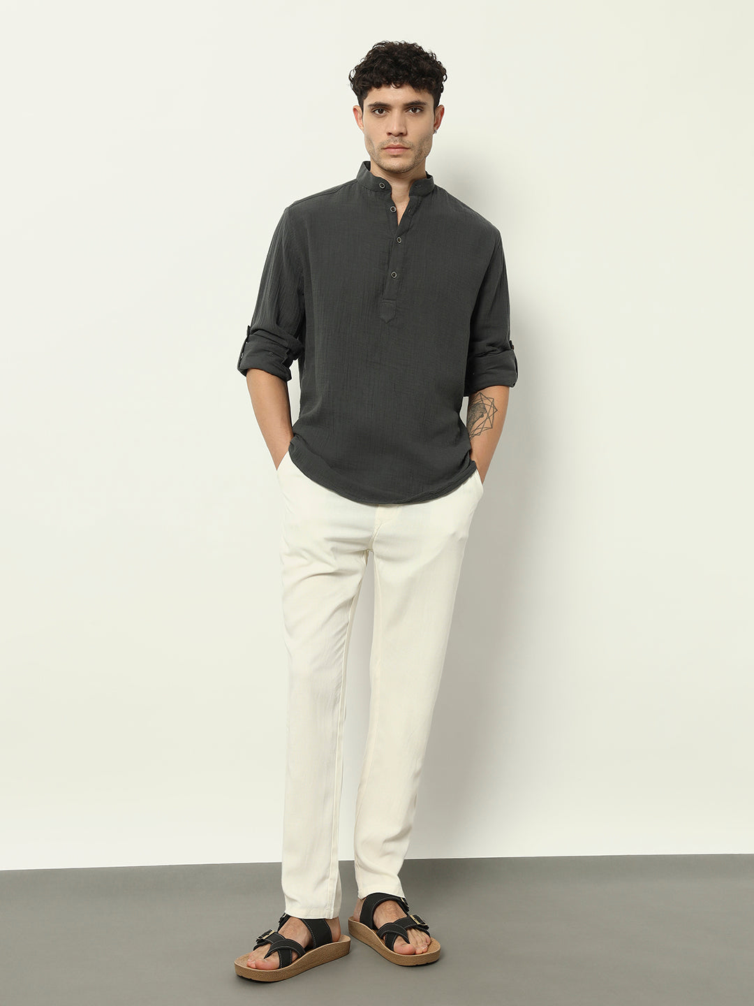 "Modern Heritage: Charcoal Kurta with a Contemporary Twist"