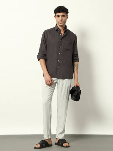 "Men's Classic Charcoal Button-Down Shirt with Pocket"