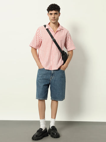 Coral Coast: Breezy Vertical Stripe Shirt in White & Red”