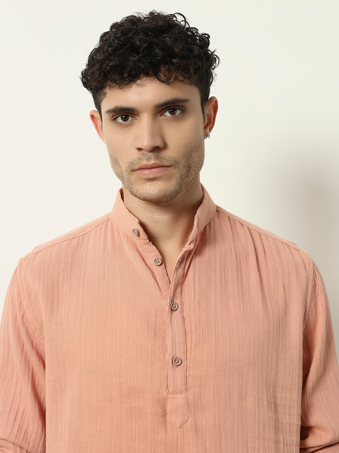Dusky Petal: Modern Ethnic Shirt in Faded Peach