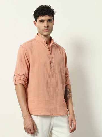 Dusky Petal: Modern Ethnic Shirt in Faded Peach