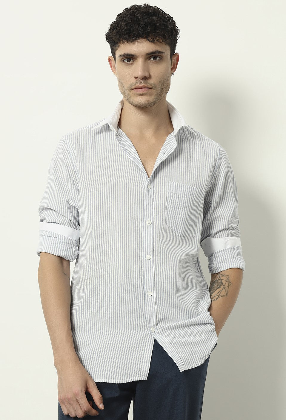 Dual Tone Detail: Classic Striped Shirt with Contrasting Finishes