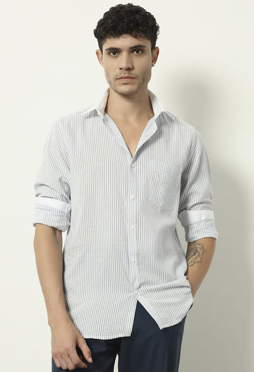 Dual Tone Detail: Classic Striped Shirt with Contrasting Finishes