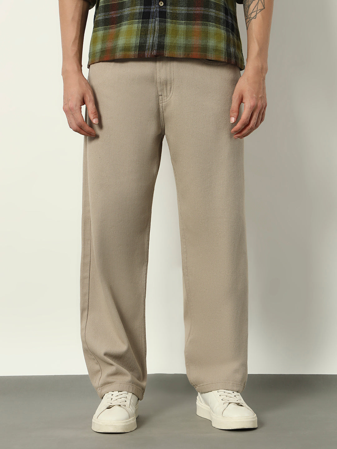 Beige Baggy Wide‑Leg Pants