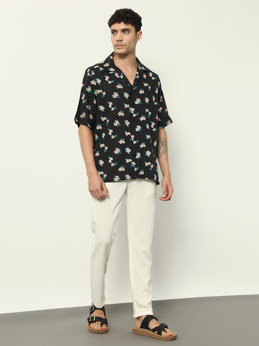Tropical Vibe Black Floral Shirt for Men