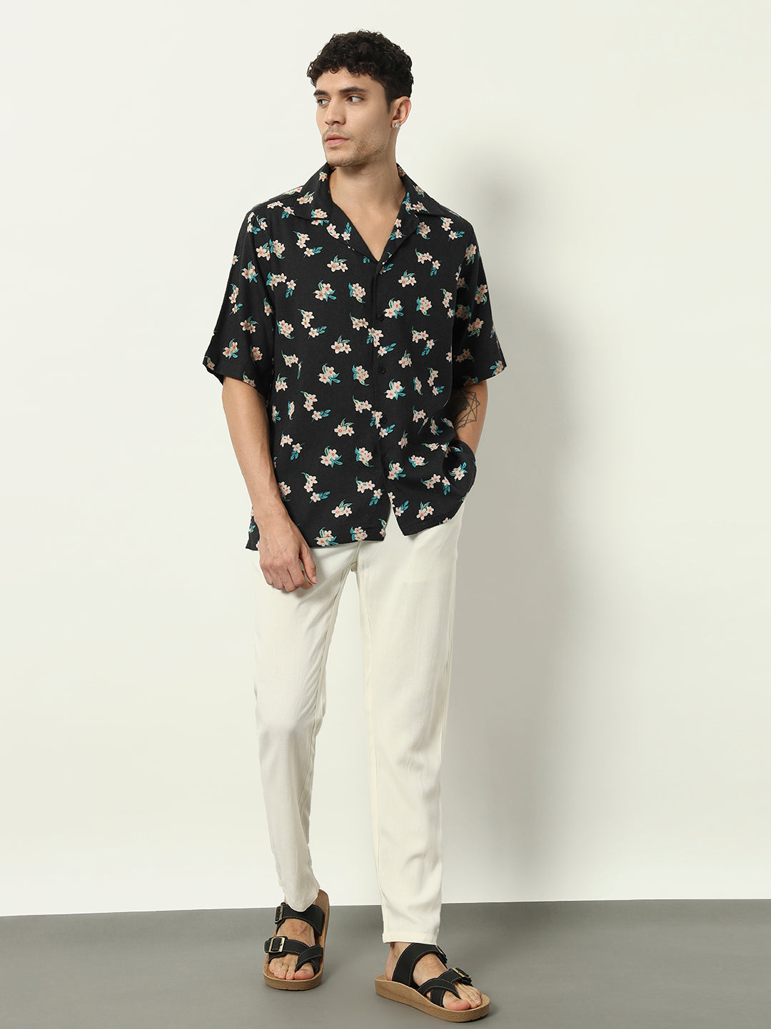 Tropical Vibe Black Floral Shirt for Men