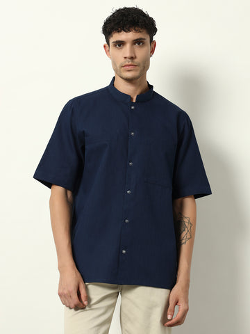 Navy Obsidian: Heritage Mandarin Shirt