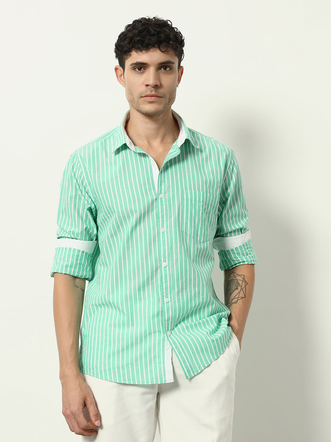 Celadon Strand: Premium Cotton Stripe Shirt