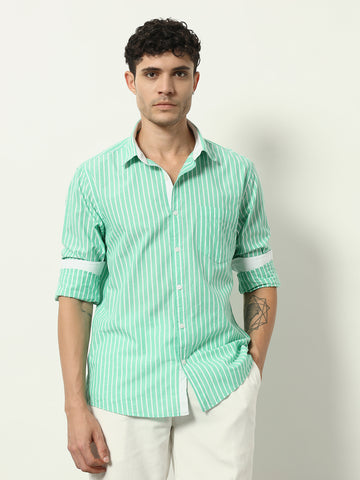 Celadon Strand: Premium Cotton Stripe Shirt