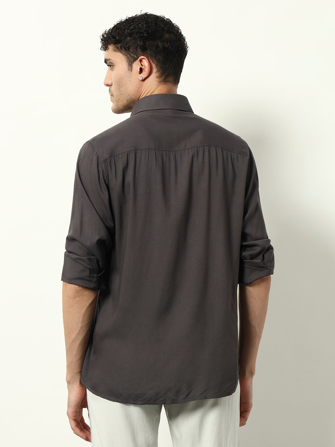 "Men's Classic Charcoal Button-Down Shirt with Pocket"