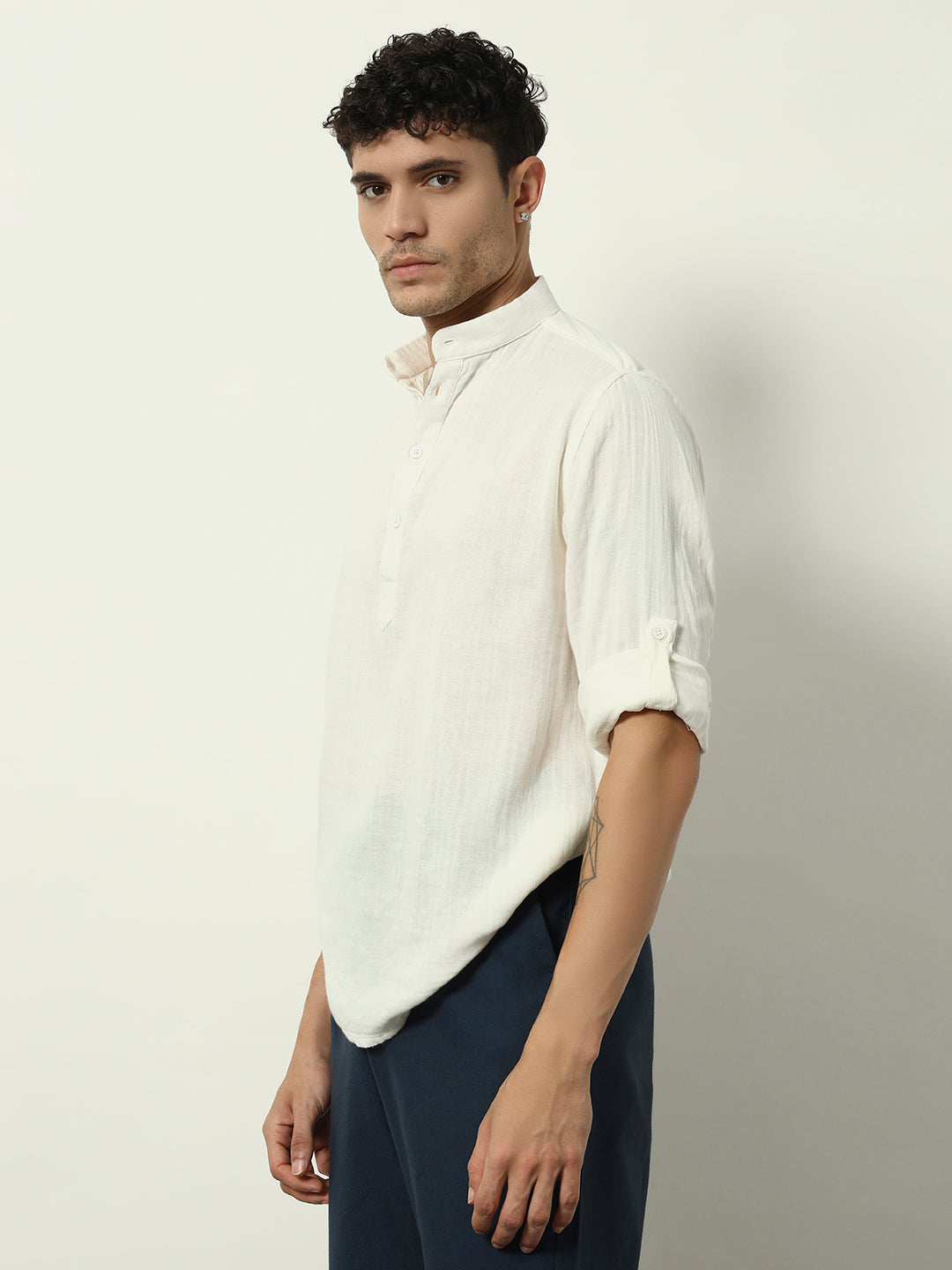 Pure Form: Men's Mandarin Collar Casual Shirt