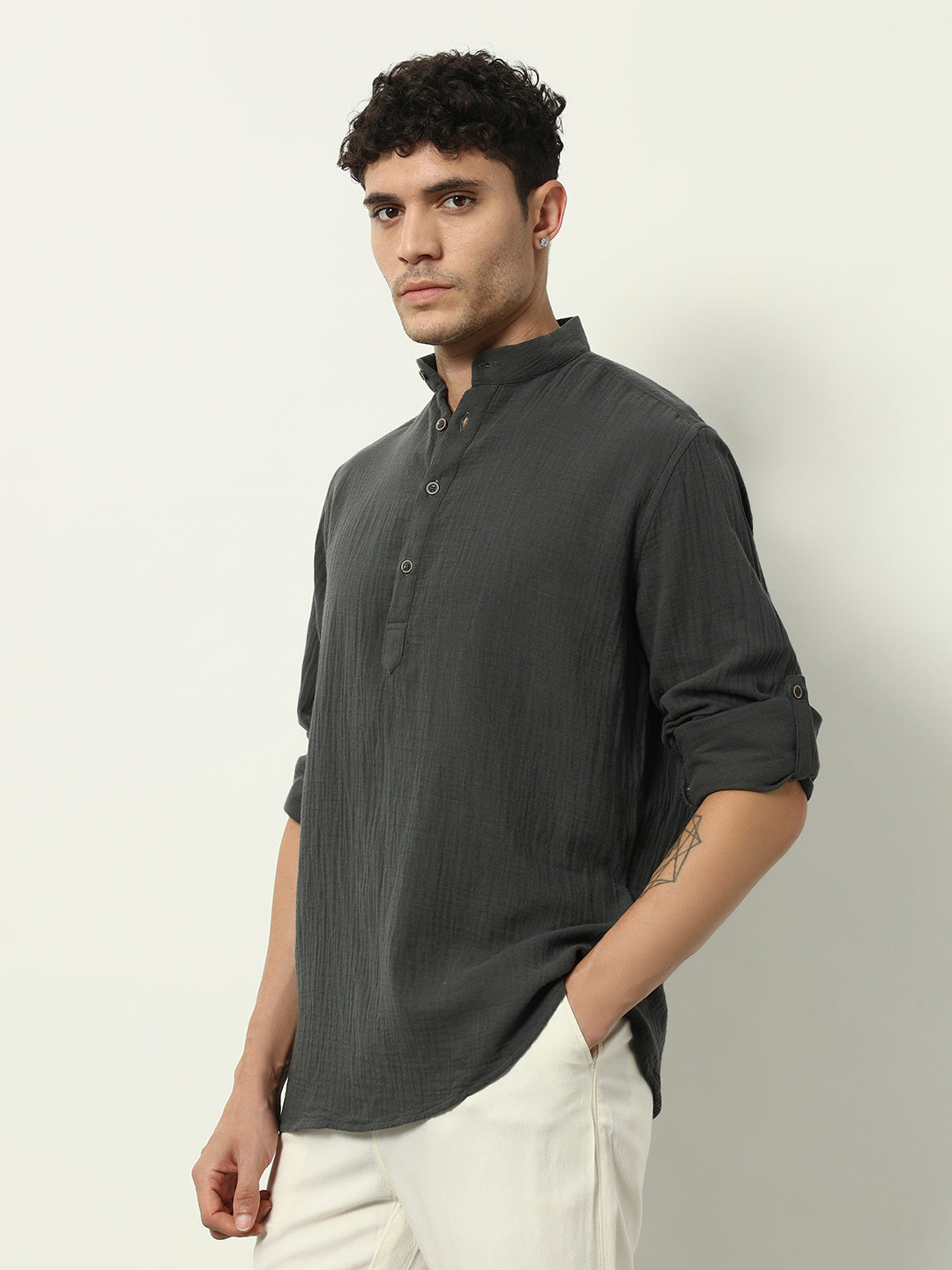 "Modern Heritage: Charcoal Kurta with a Contemporary Twist"