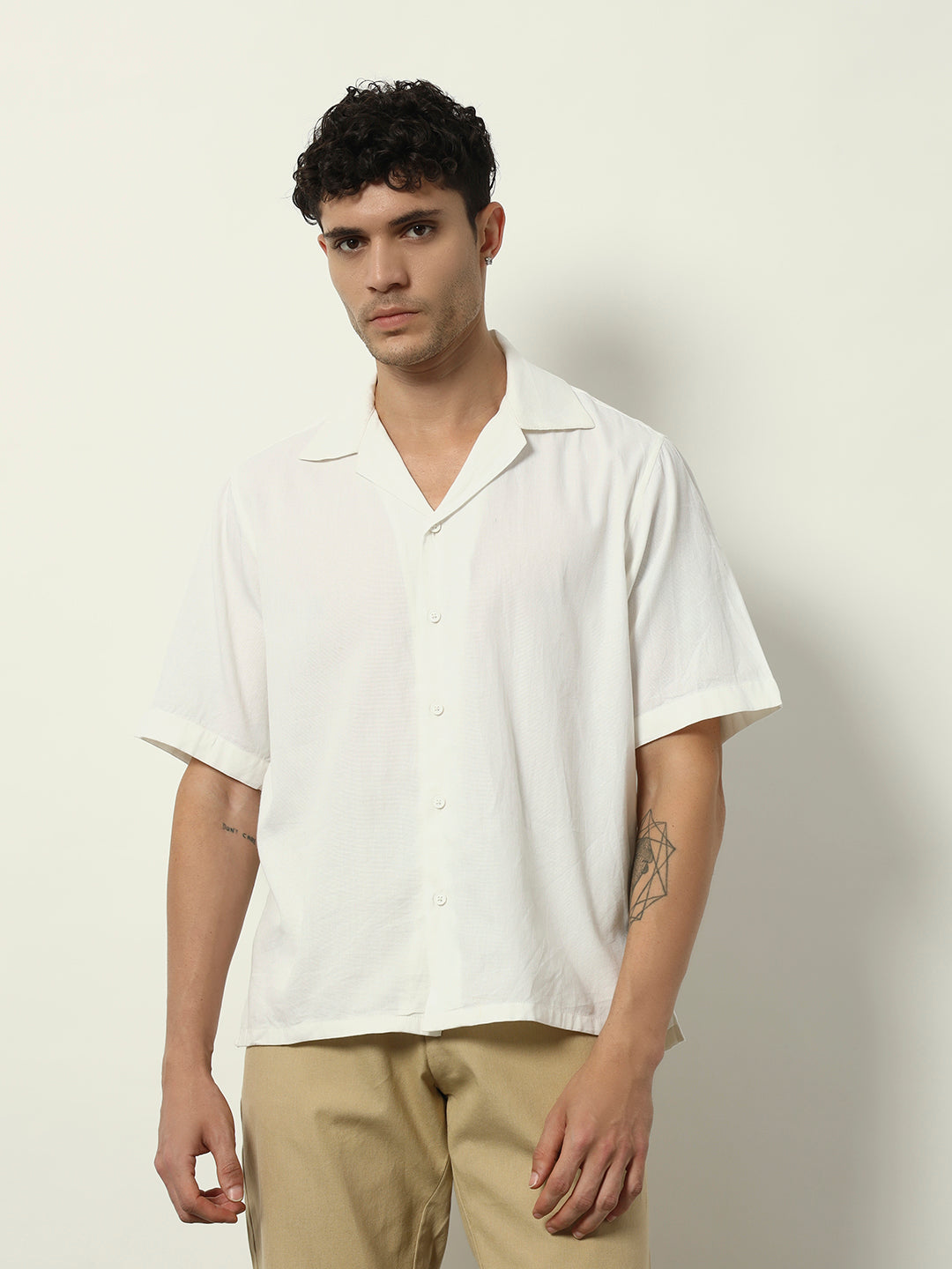 White Mirage: Contemporary Cuban-Collar Shirt