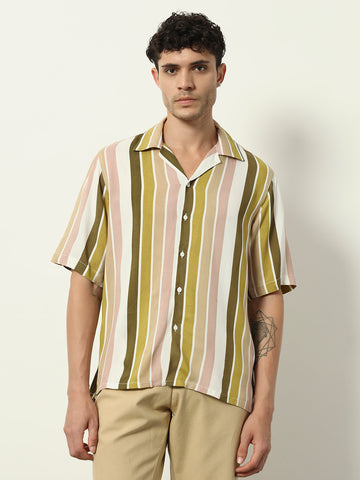 Mocha Mirage: Elevated Cuban-Collar Shirt