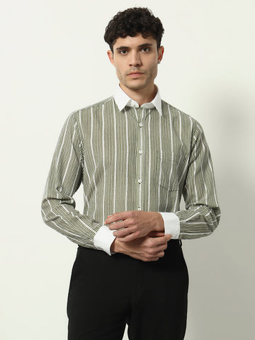 Striped Long Sleeve Shirt with White Collar & Cuffs