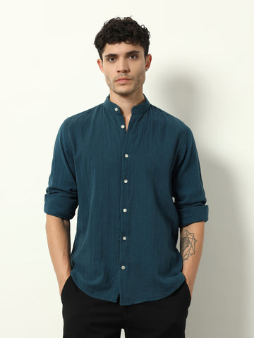 Teal Mode: Contemporary Collarless Shirt