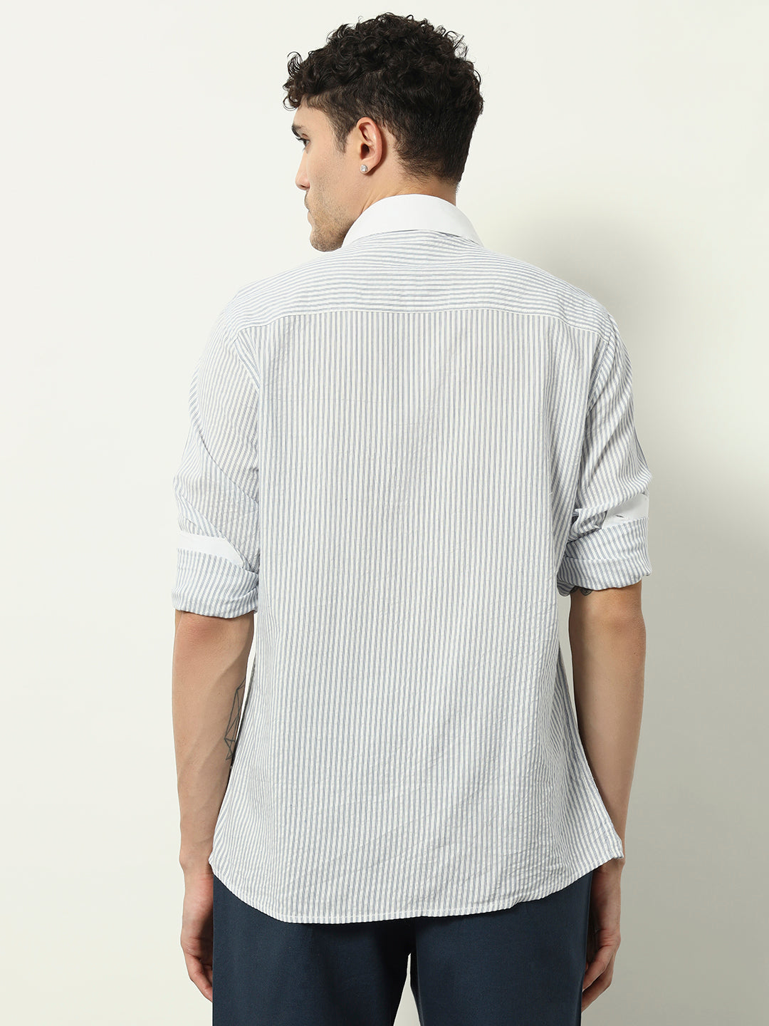 Dual Tone Detail: Classic Striped Shirt with Contrasting Finishes