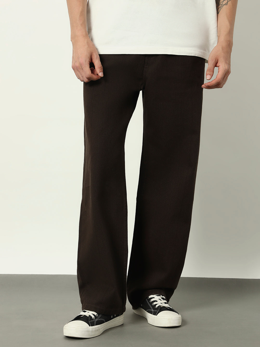 Chocolate Draped Wide‑Fit Cotton‑Twill Pants