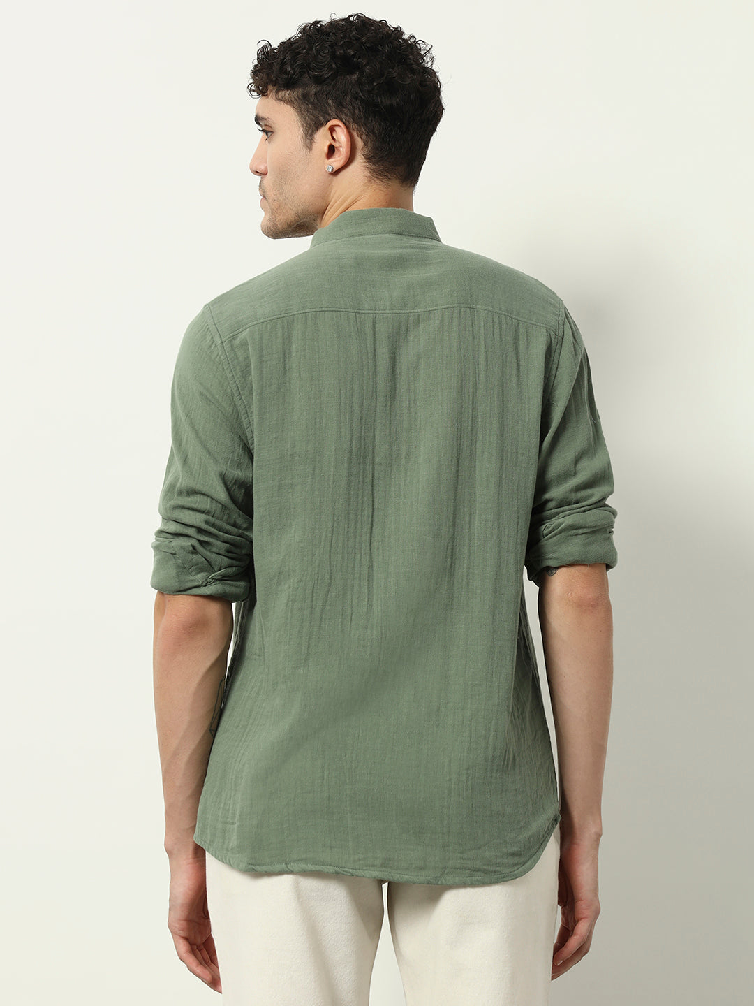 "Moss Aura: Soft Touch Casual Shirt in Olive Green"