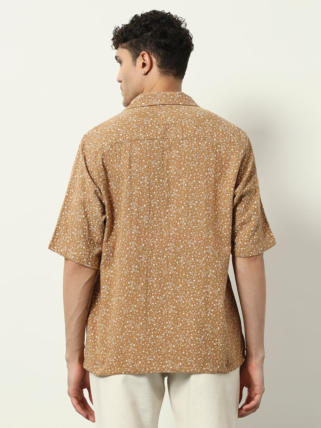 Terracotta Garden: Relaxed Fit Summer Shirt with Micro Floral Print