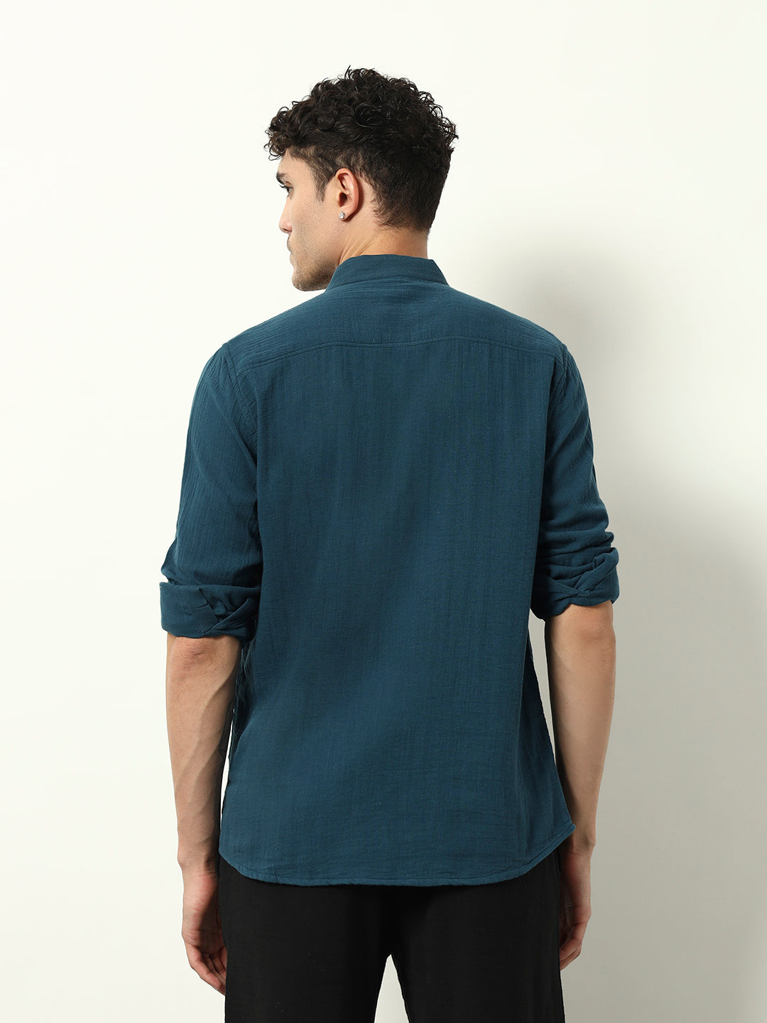 Teal Mode: Contemporary Collarless Shirt